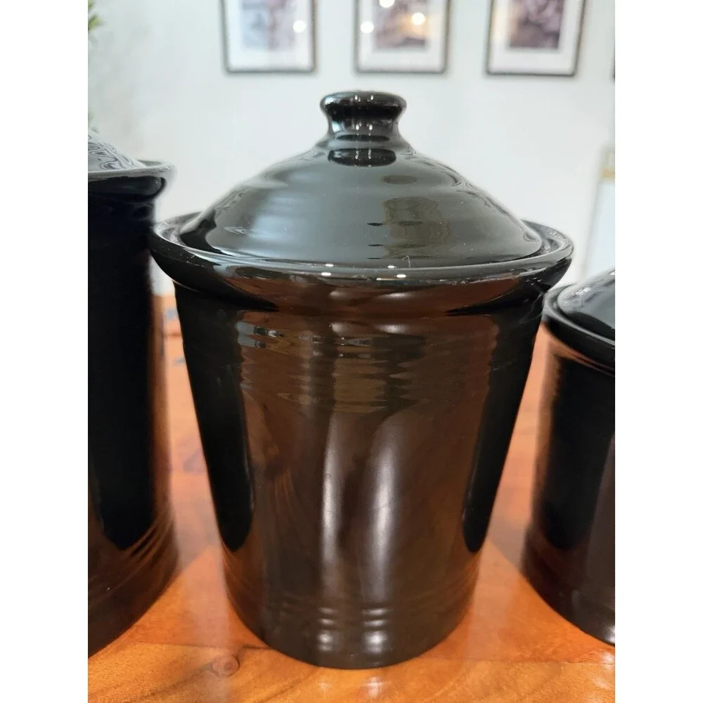Vintage Fiesta Black Canisters Set Of 3